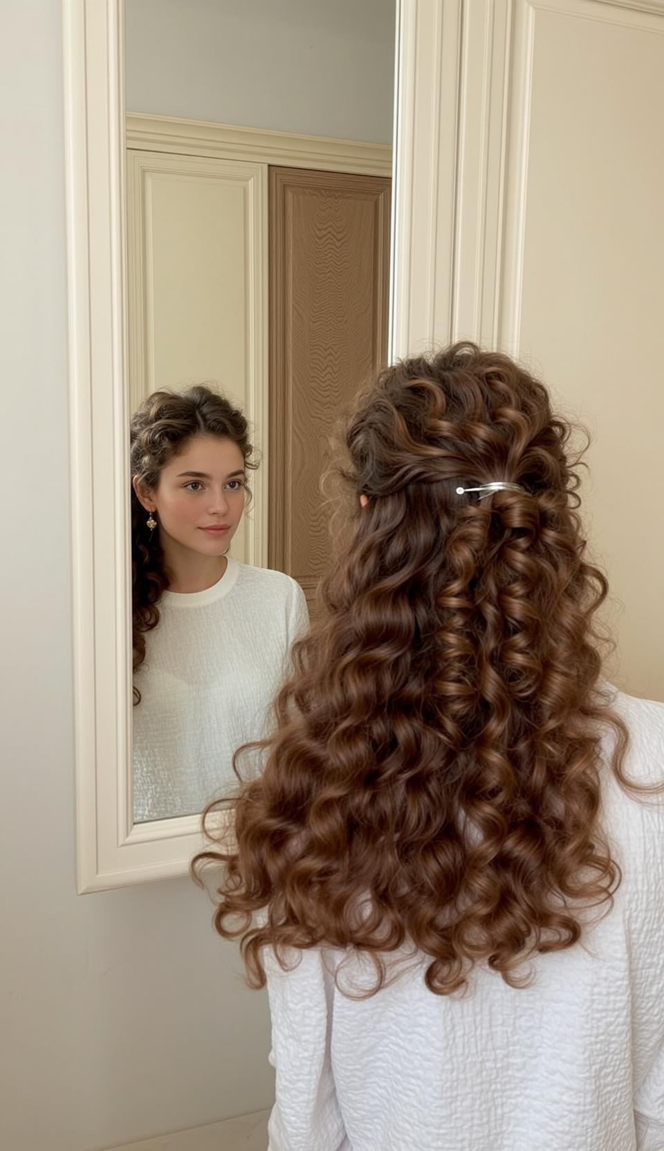 Hair Salon Young Long Curly Brown Half-updo