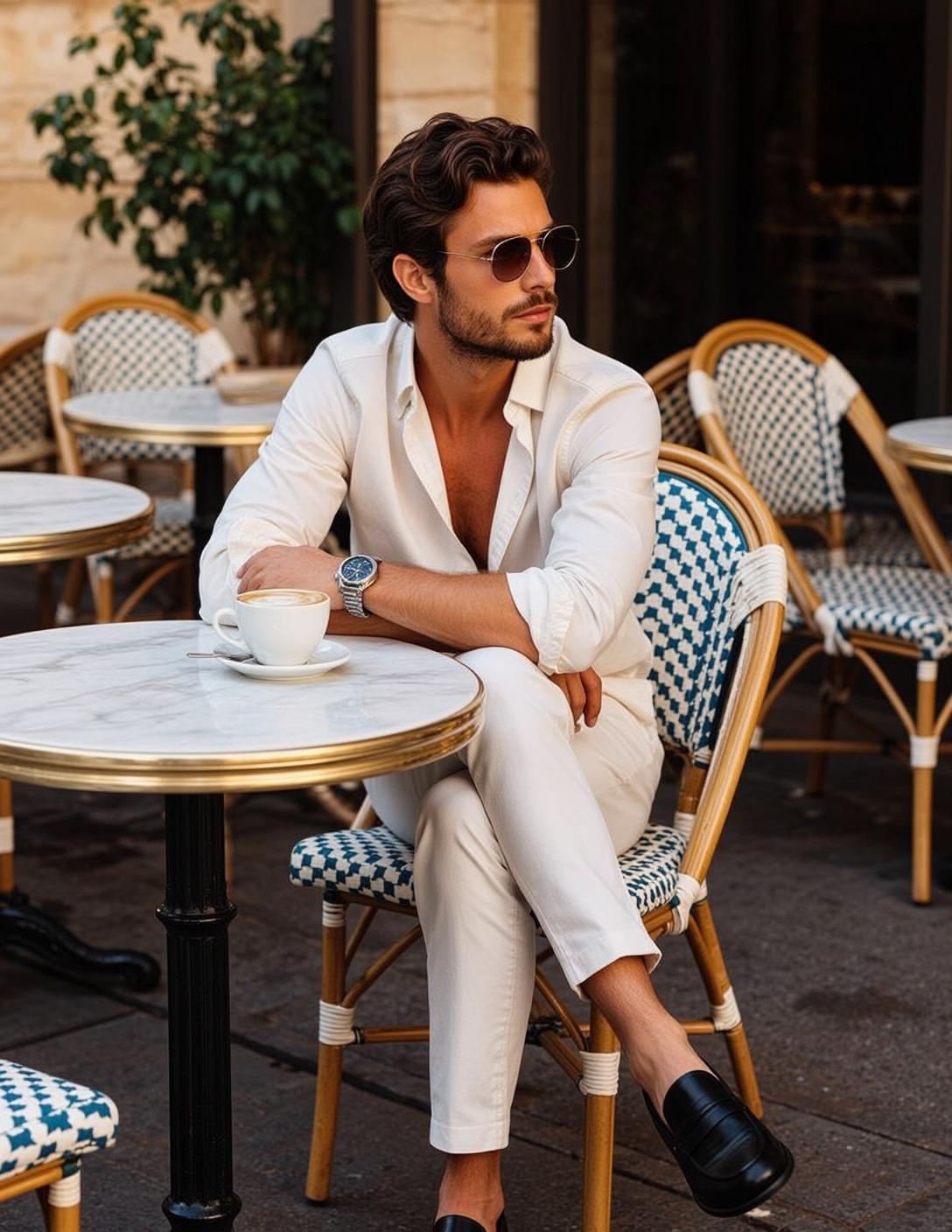 Cafe Table Crossed Leg Pose