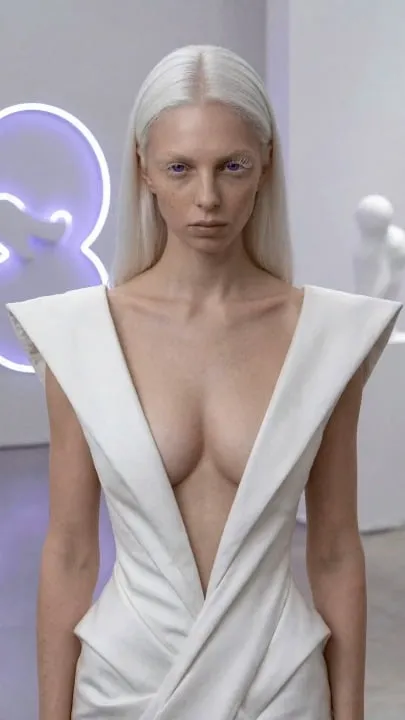 Medium With Long Straight Platinum White Parted In Center Standing