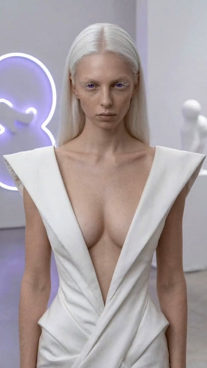 Medium With Long Straight Platinum White Parted In Center Standing