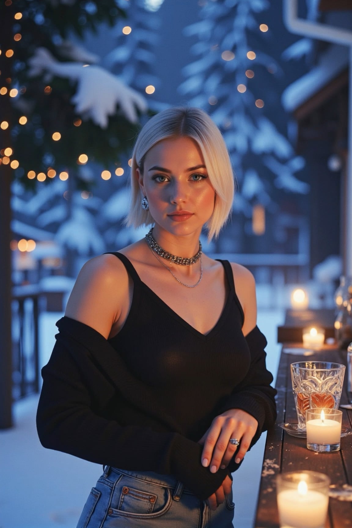Twilight Outdoor Table Portrait Bob Haircut