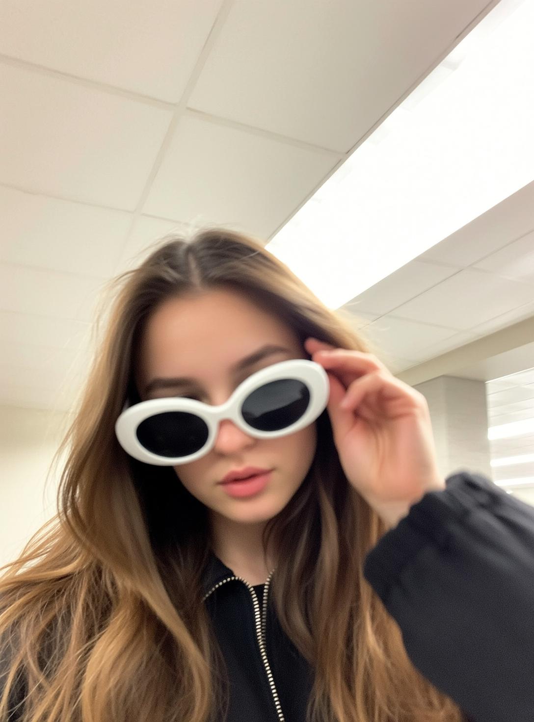 Woman Sunglasses White Tiled Ceiling