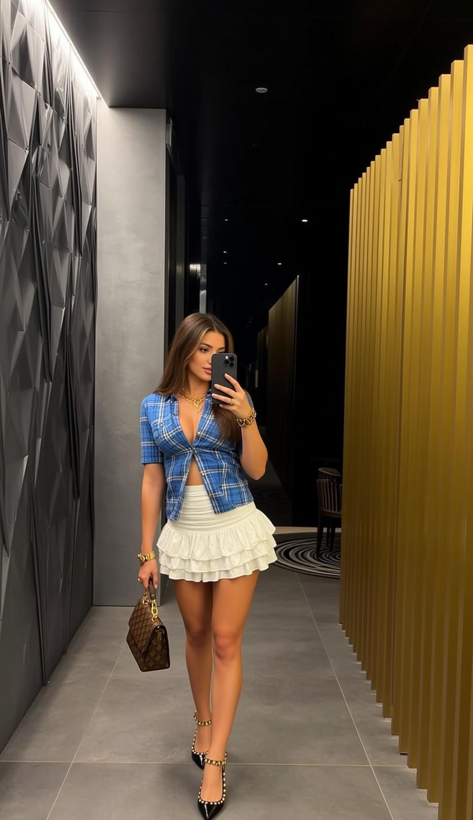 Plaid Skirt Mirror Selfie