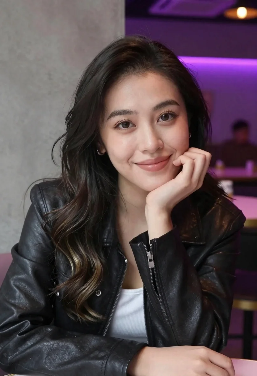 Young Woman With Long Dark Wavy Hair And Warm Smile reference photo