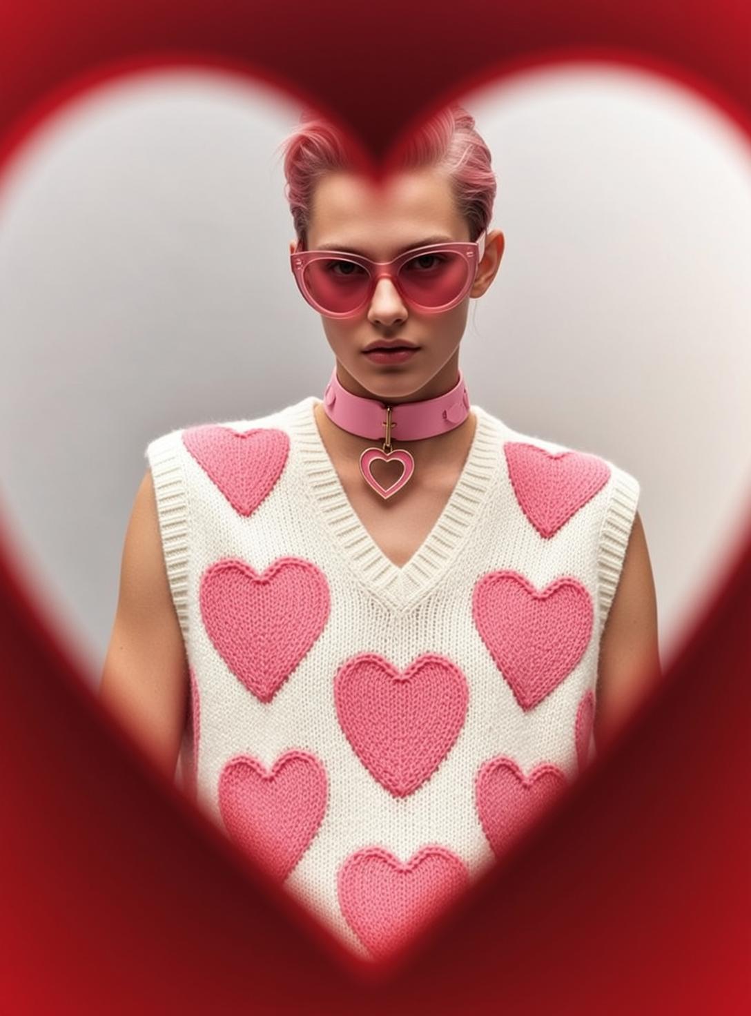 Young Short Pink Fair White Knitted Vest