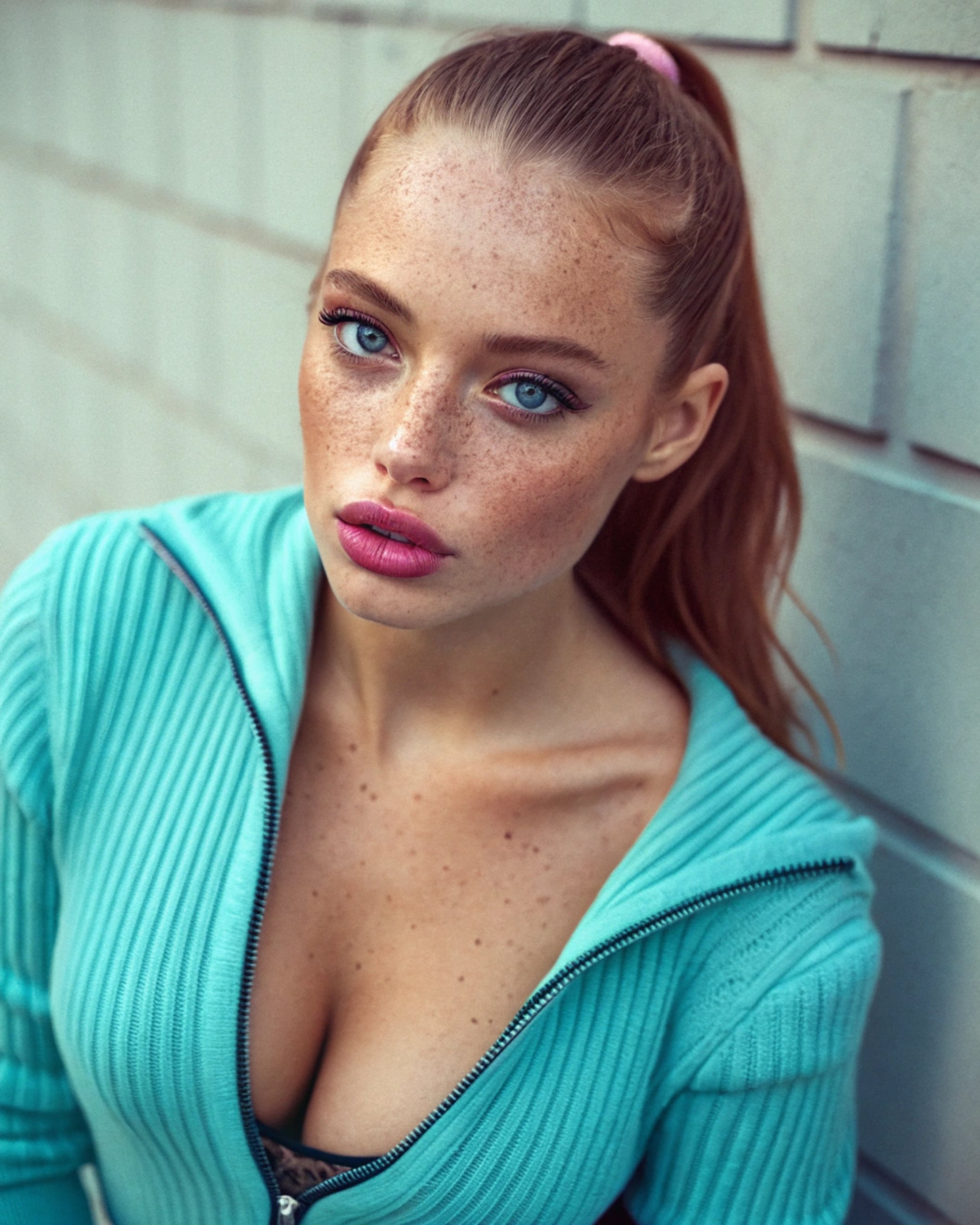 Vibrant Turquoise In Light Concrete Block