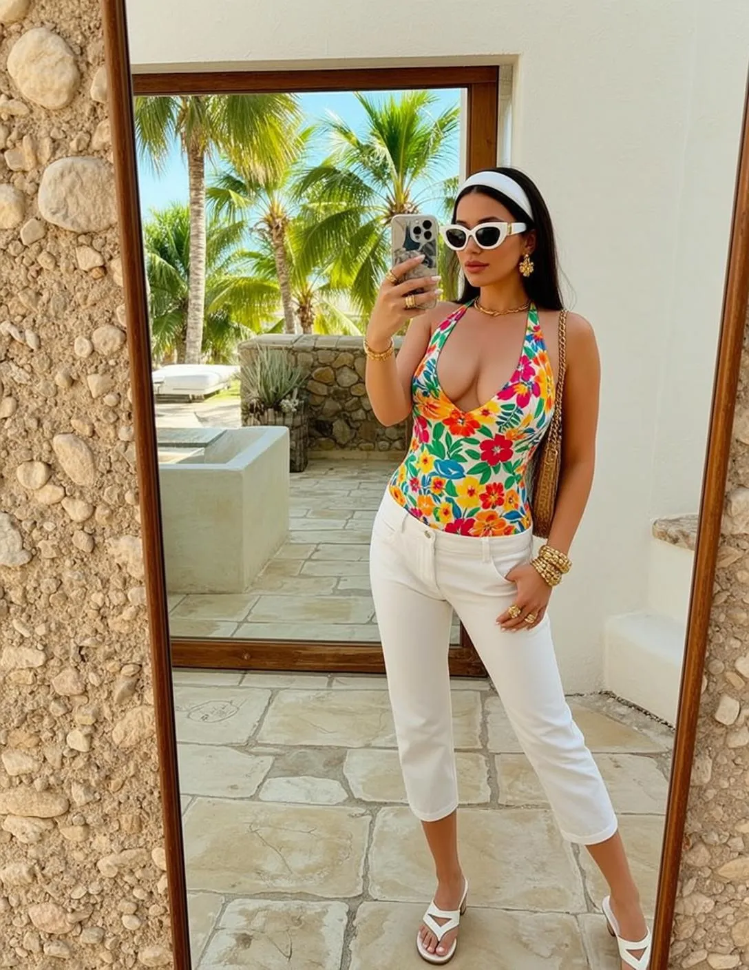 Sunglasses Earrings Necklace Bracelets And Rings In Mirror Selfie