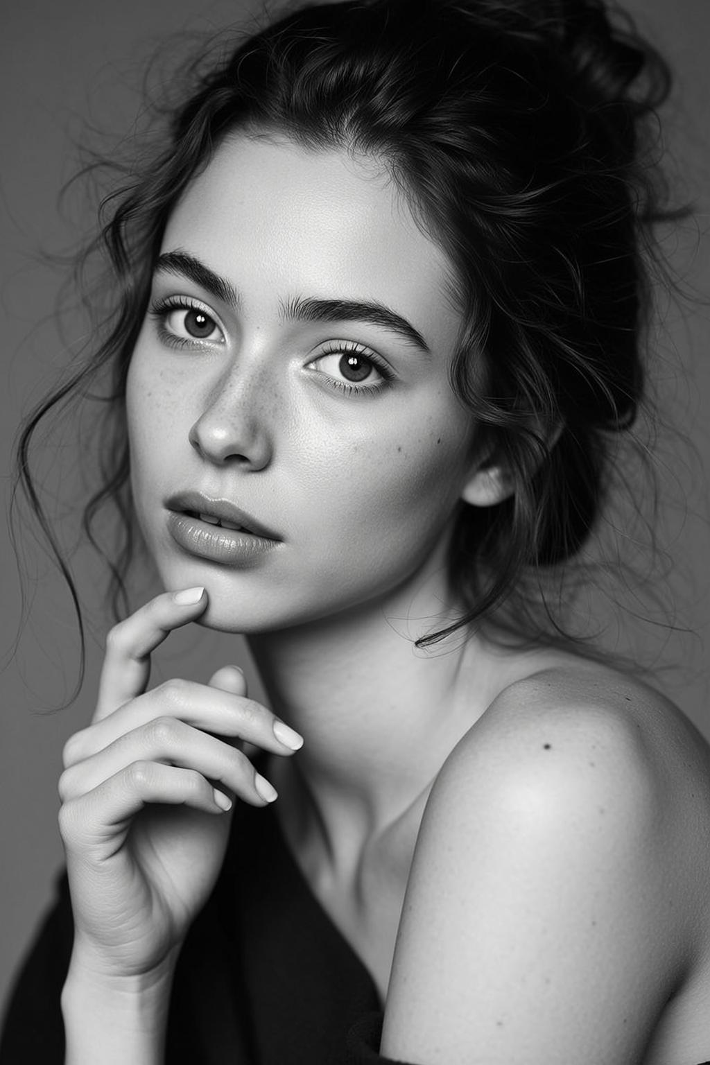 Photorealistic Medium Shot Portrait Young Woman With Thoughtful Expression Her