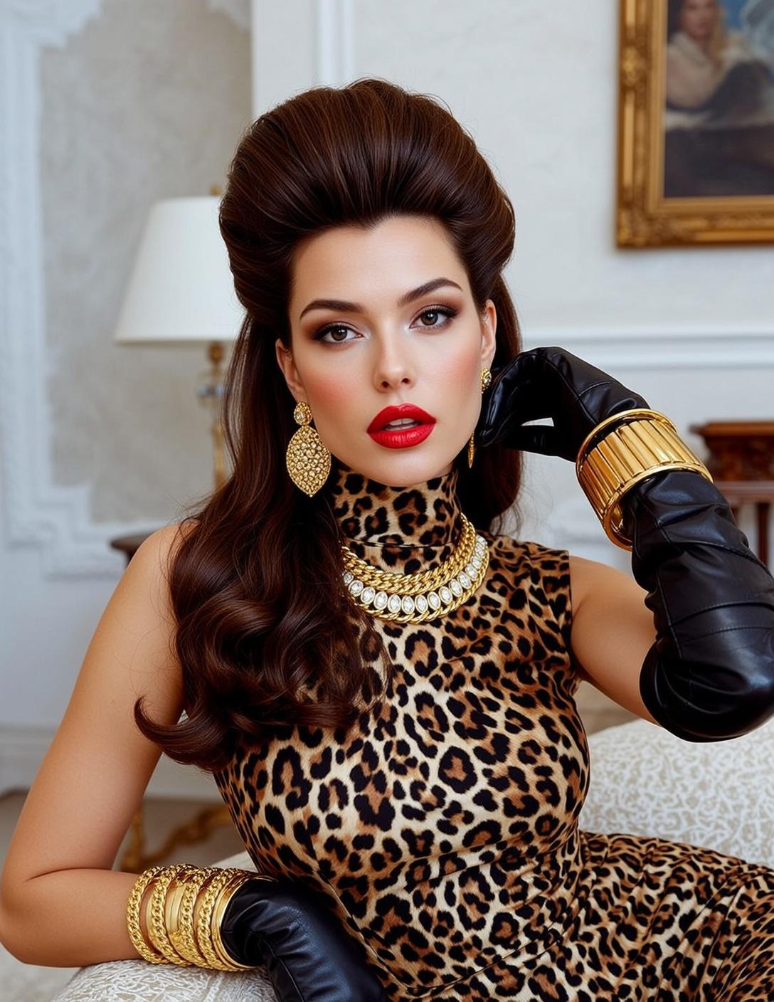 Photorealistic Portrait Glamorous Woman With Rich Brown Hair Styled Voluminous