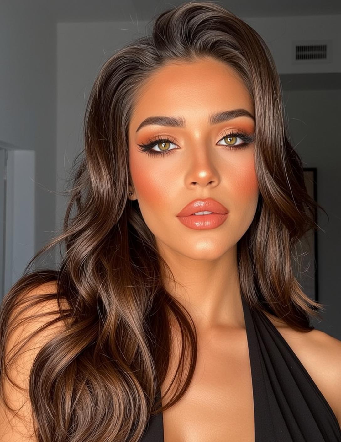 Makeup Close-up Young Striking Green Eyes Full