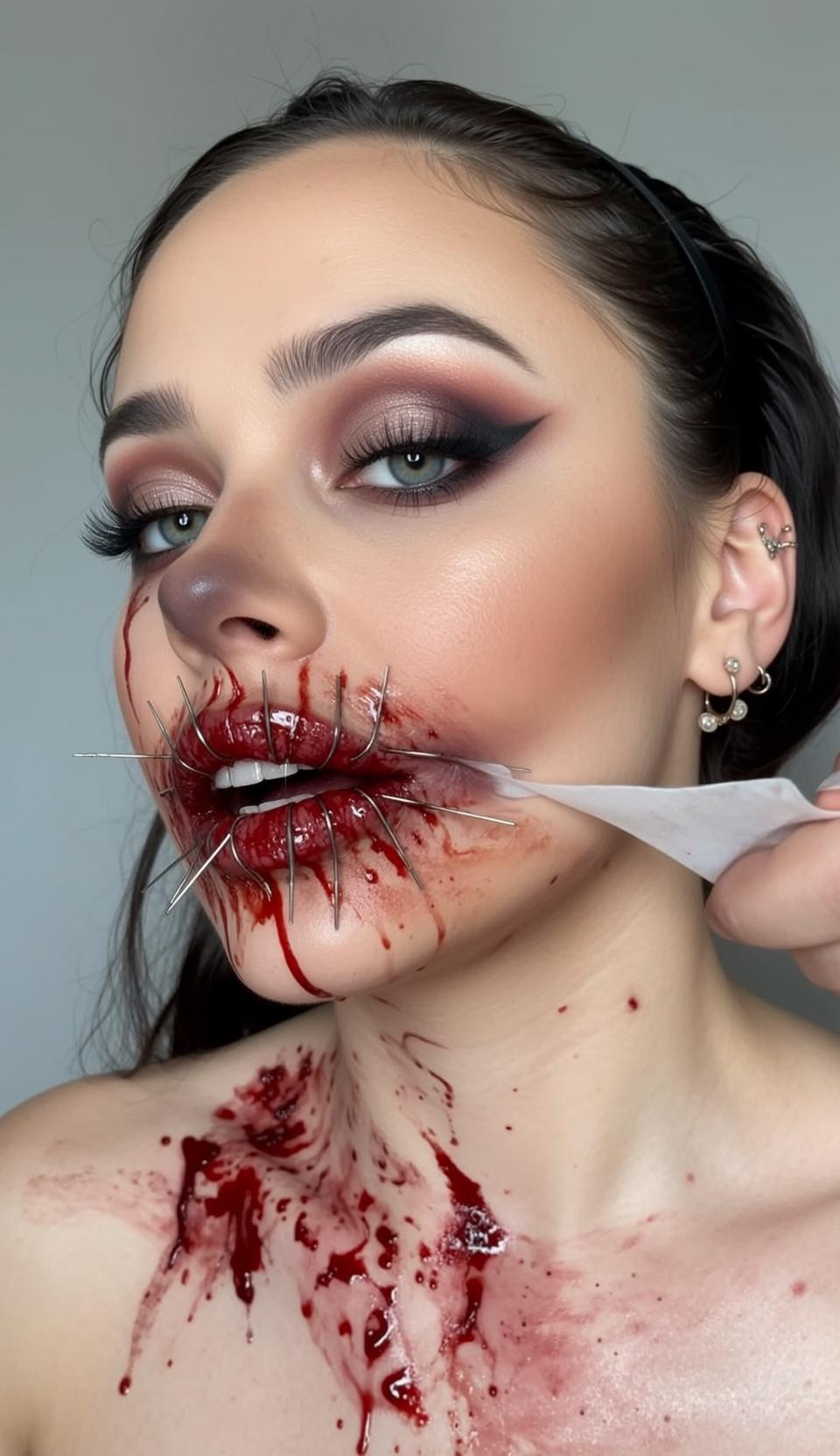 Halloween Makeup Young Dark Brown Pulled Back