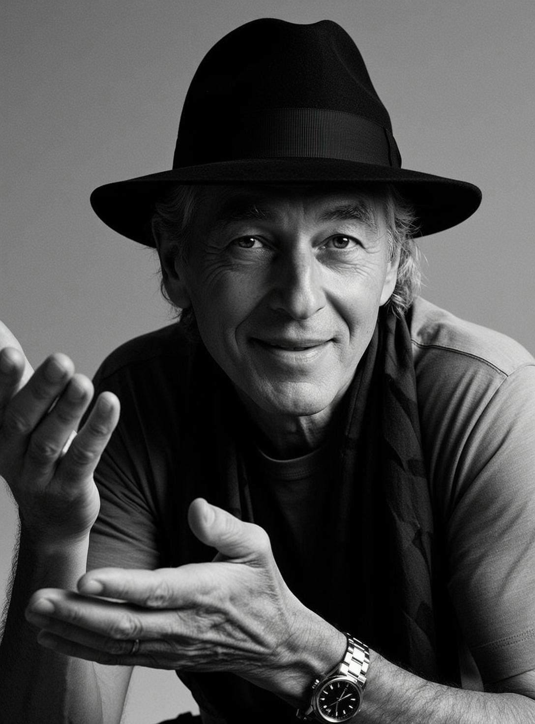 Medium Shot Black And White Photorealistic Portrait Older Man Wearing