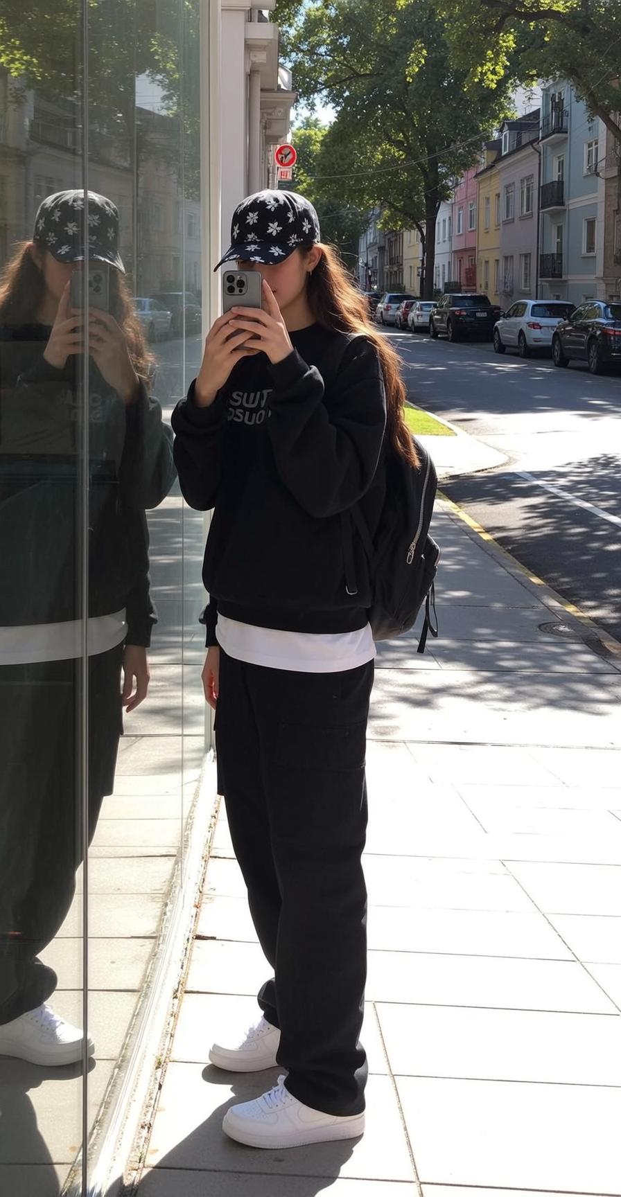 City Street Selfie Black Sweatshirt Cargo Pants