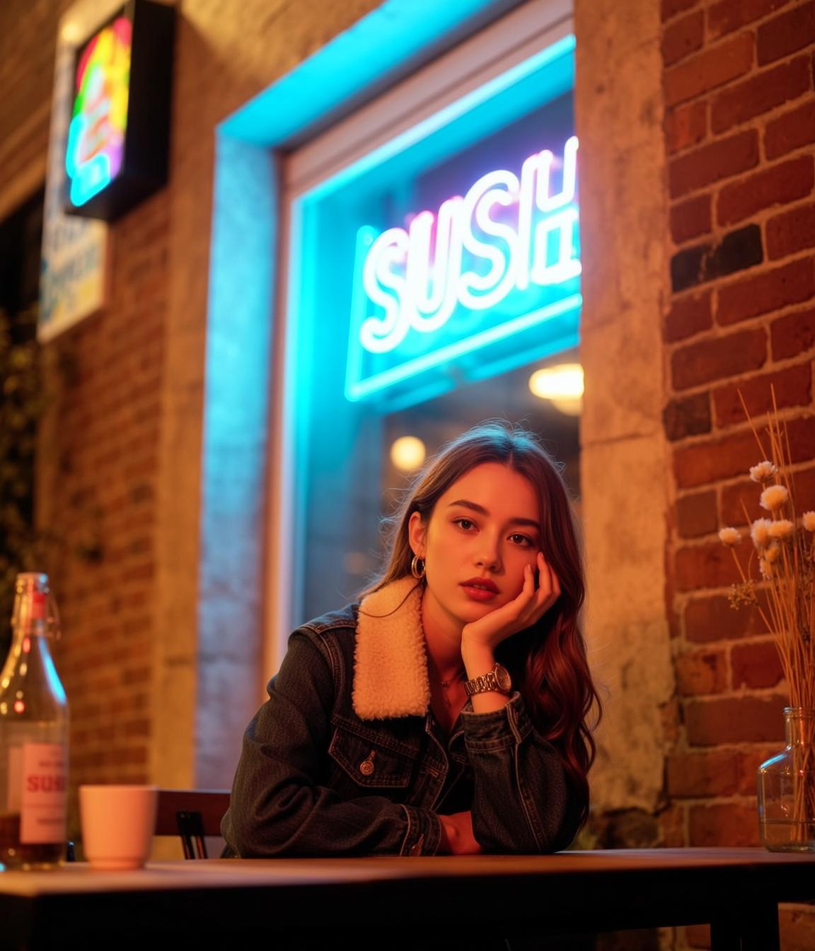 Explore Young Seated Table Leaning Her Head