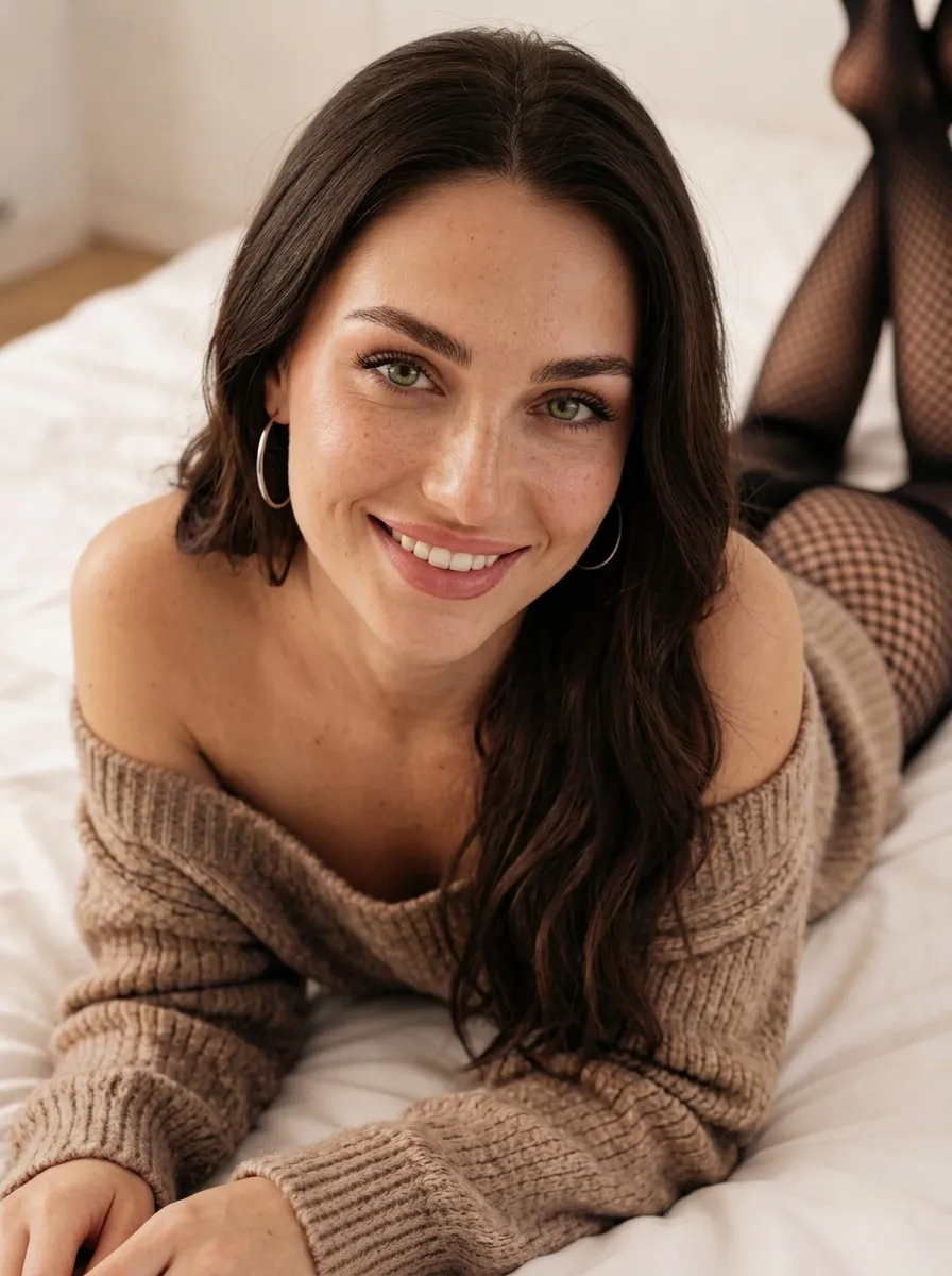 Earrings With A Knit Sweater On A White Bed
