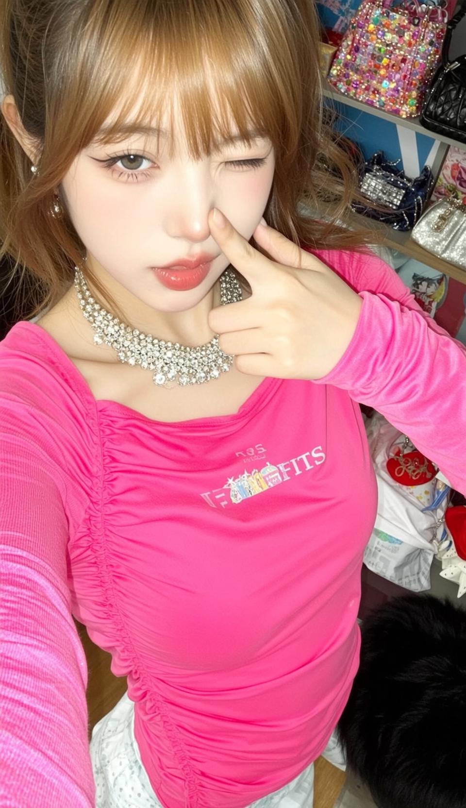 Pink Top Silver Necklace Selfie