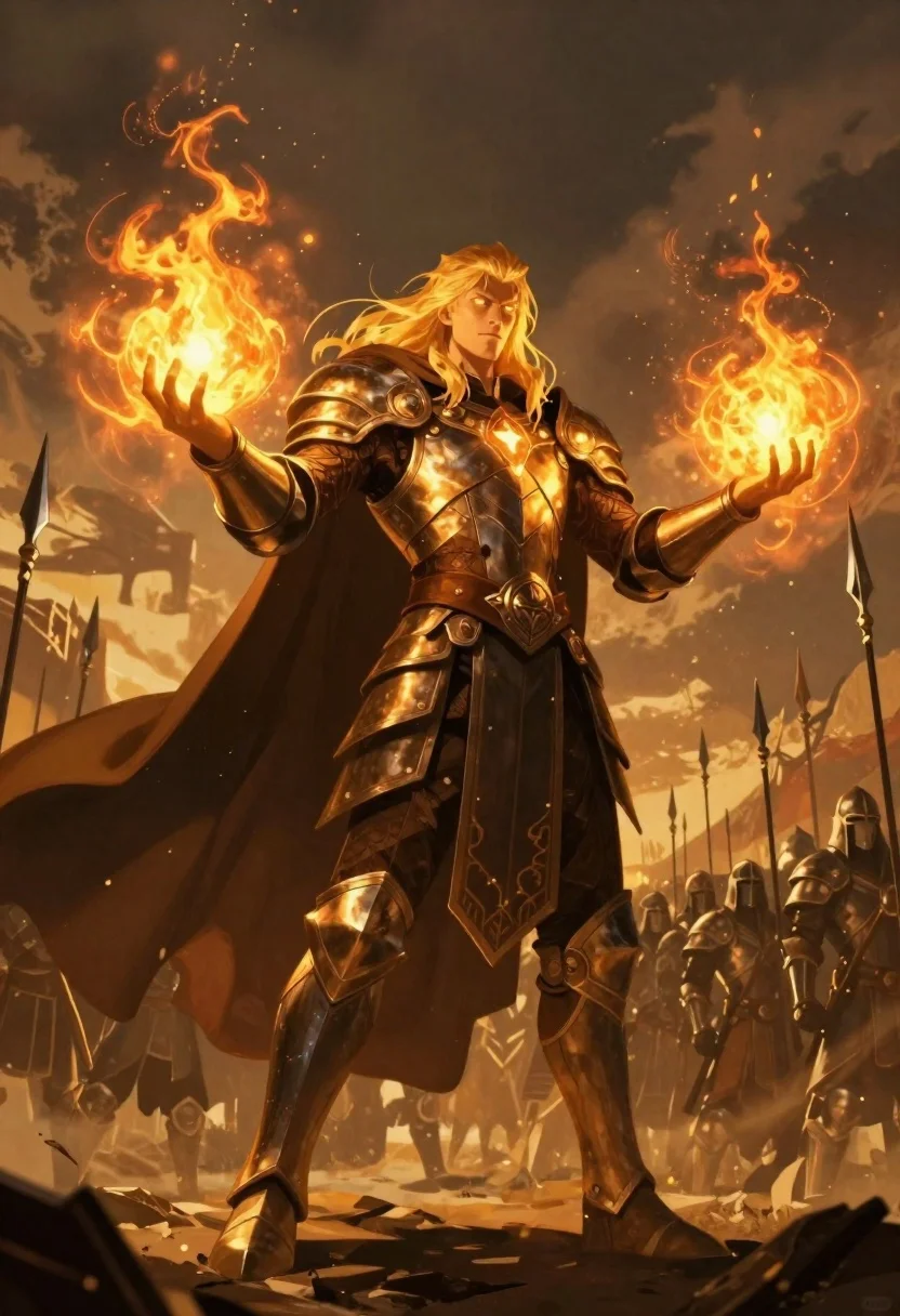 Digital Fantasy Illustration Depicting Powerful Mage Standing Before Army Armored reference photo