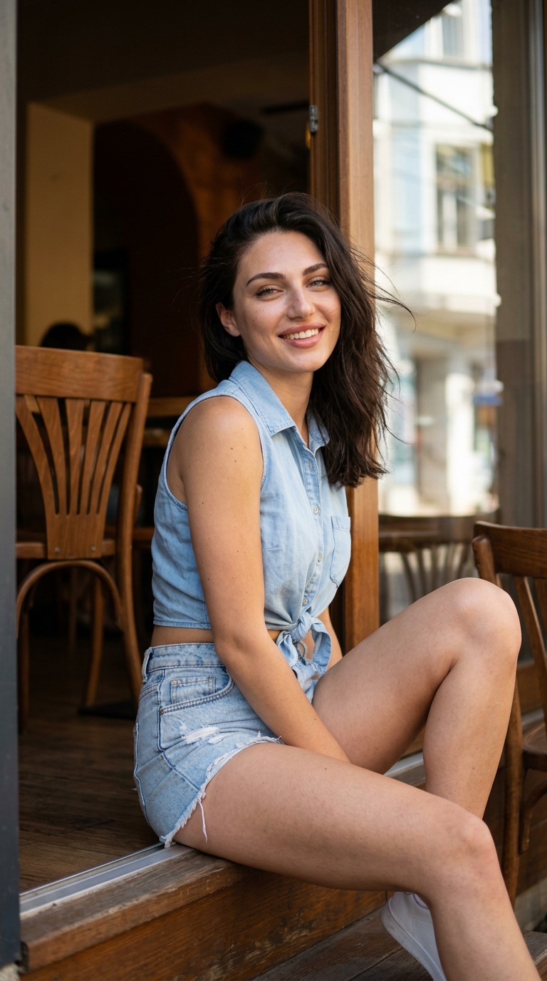 Relaxed Neighborhood Cafe Doorway Candid