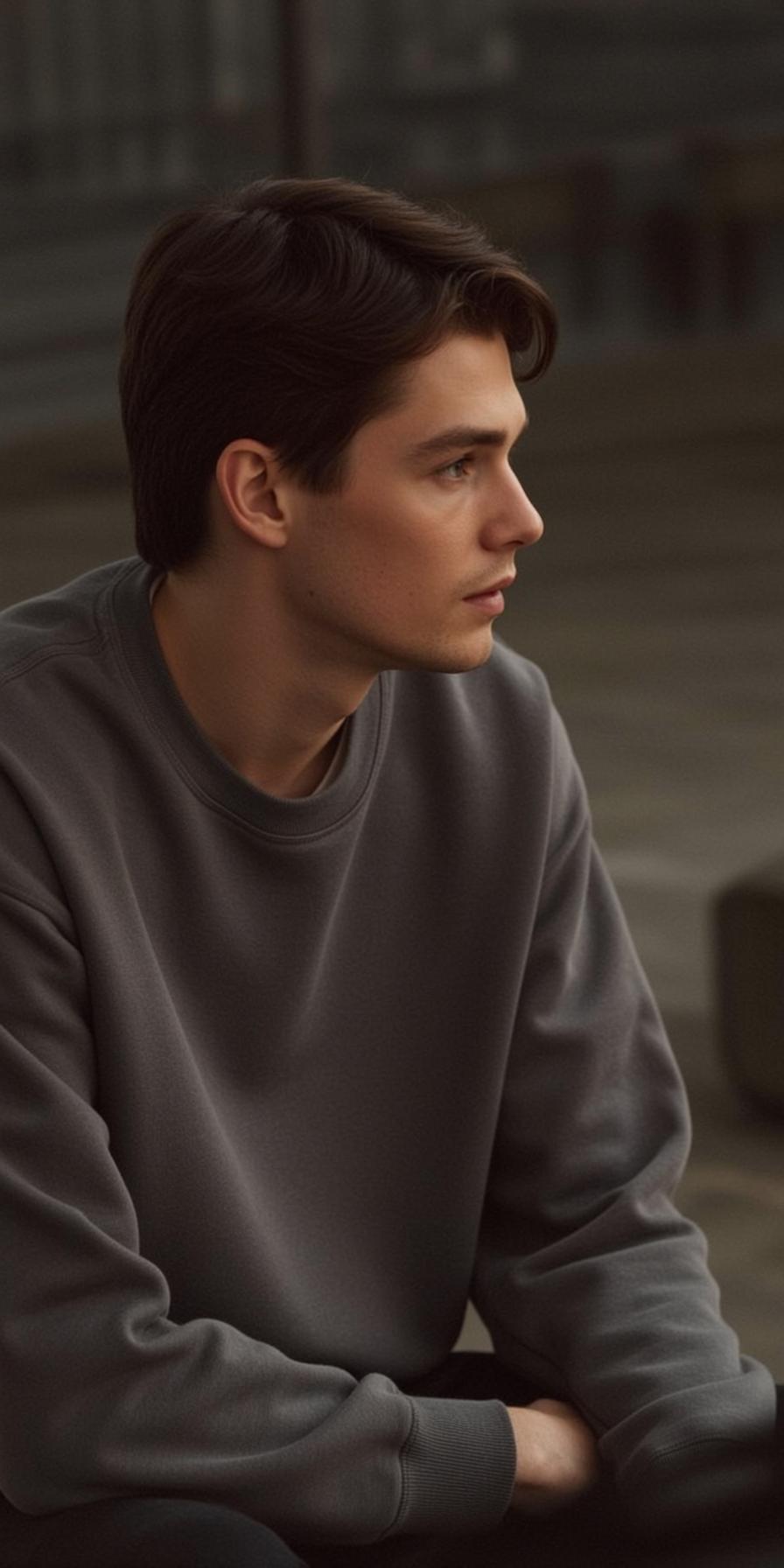 Man In Grey Sweatshirt Profile View