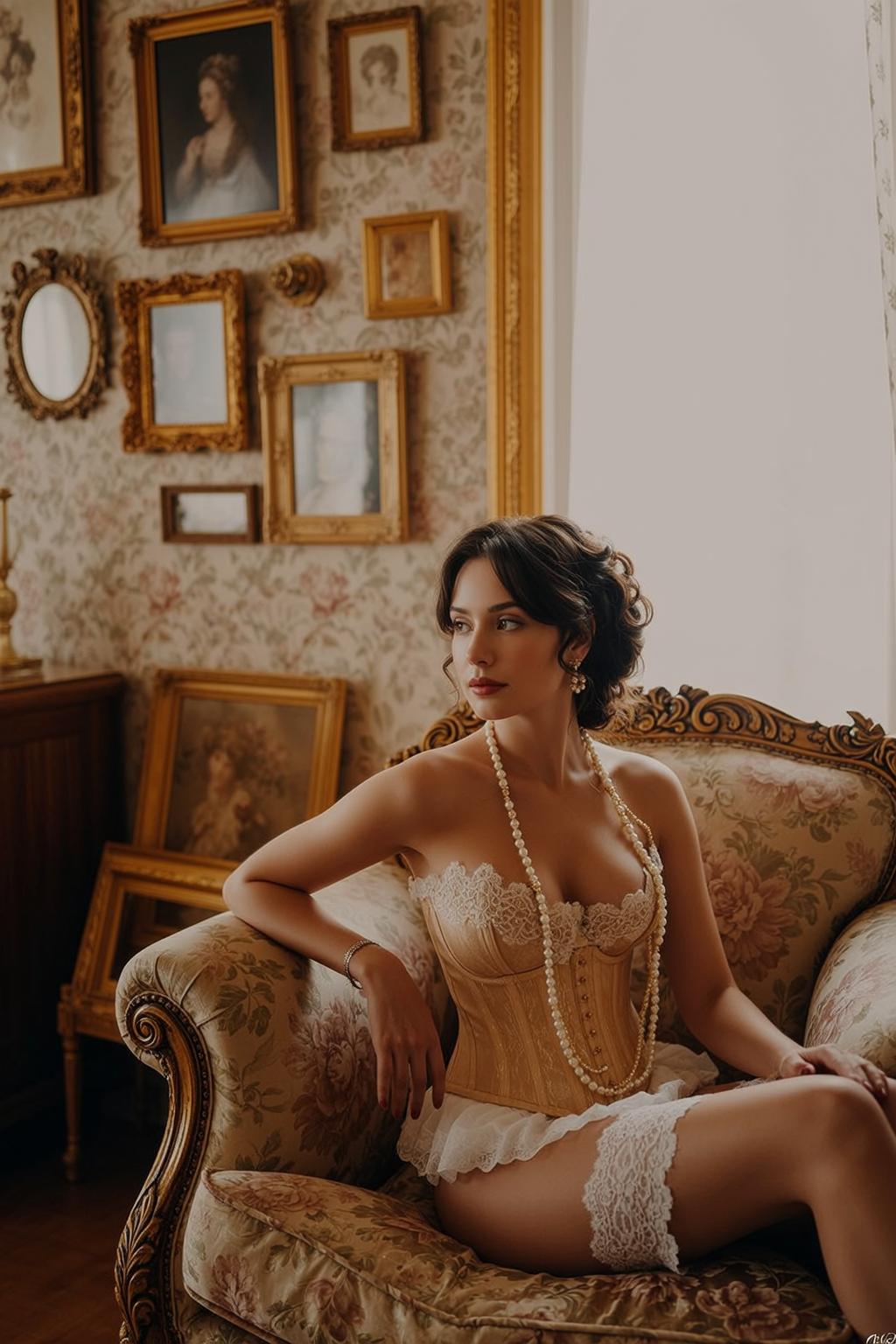 Balletcore Seated Ornate Floral-patterned Armchair Leaning Her