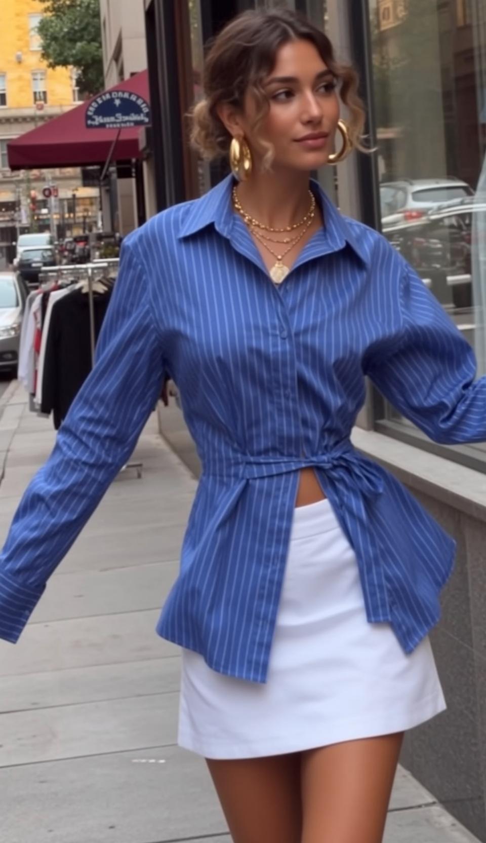 Blue Pinstripe Peplum Shirt