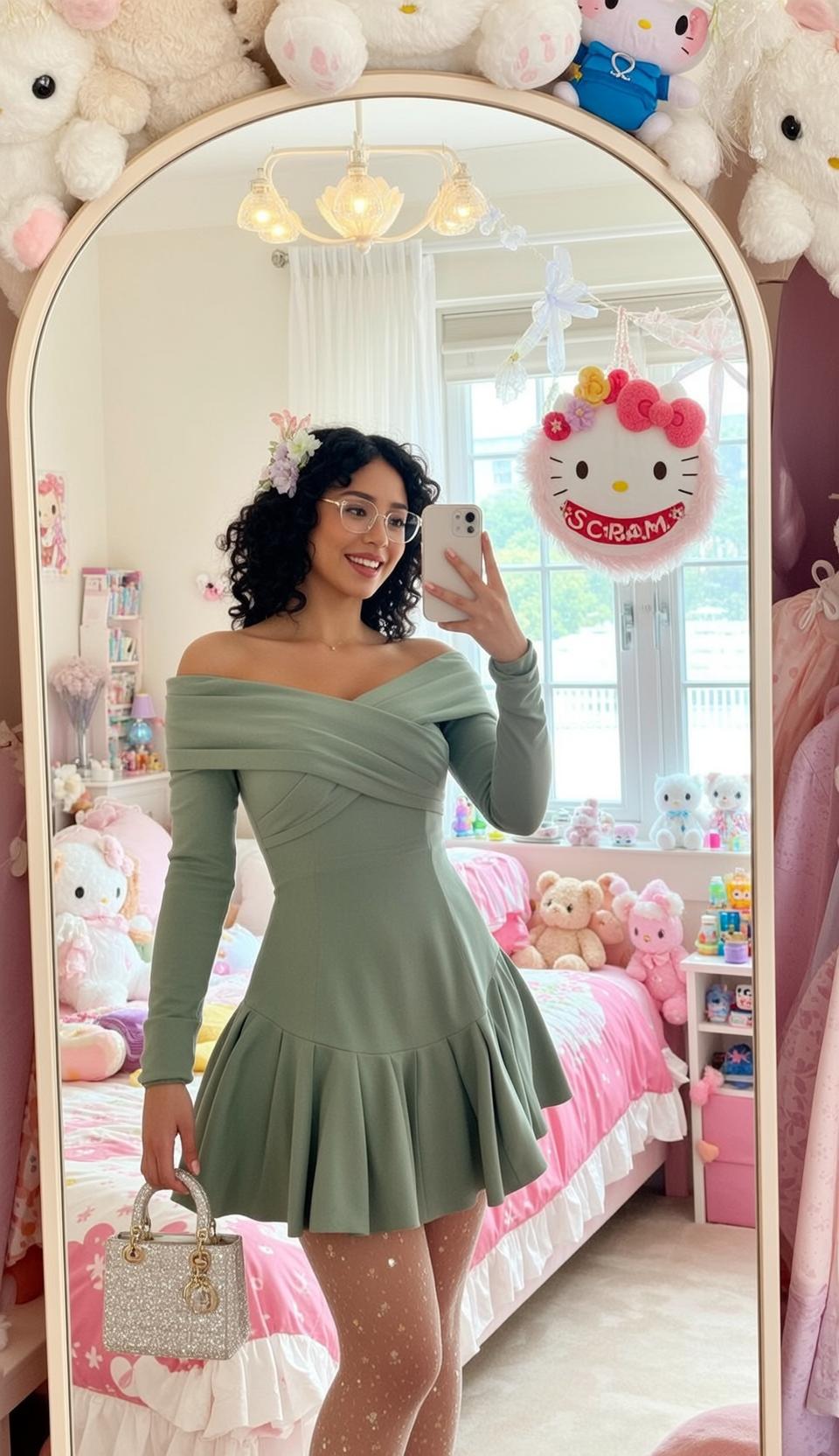 Green Ruffled Dress Flower Crown
