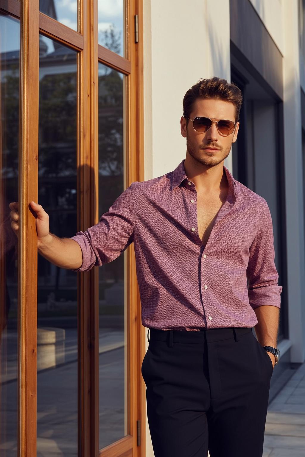 Handsome Brown Short Styled Light Pink Patterned