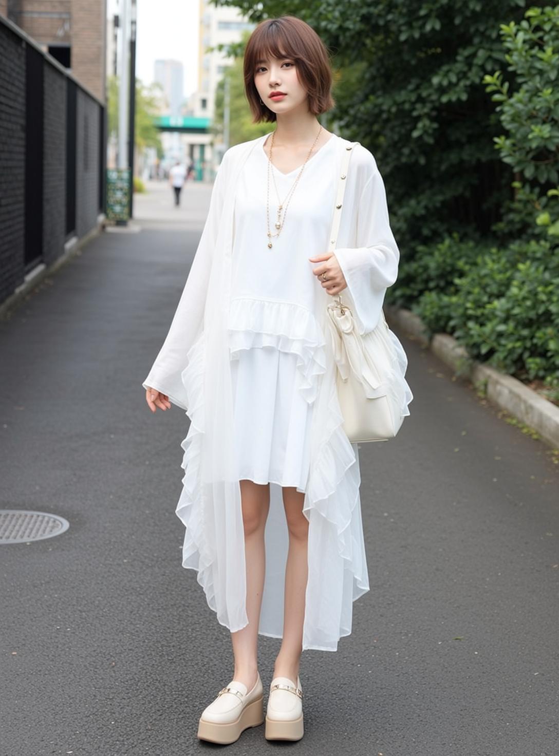 White Layered Dress Street Style