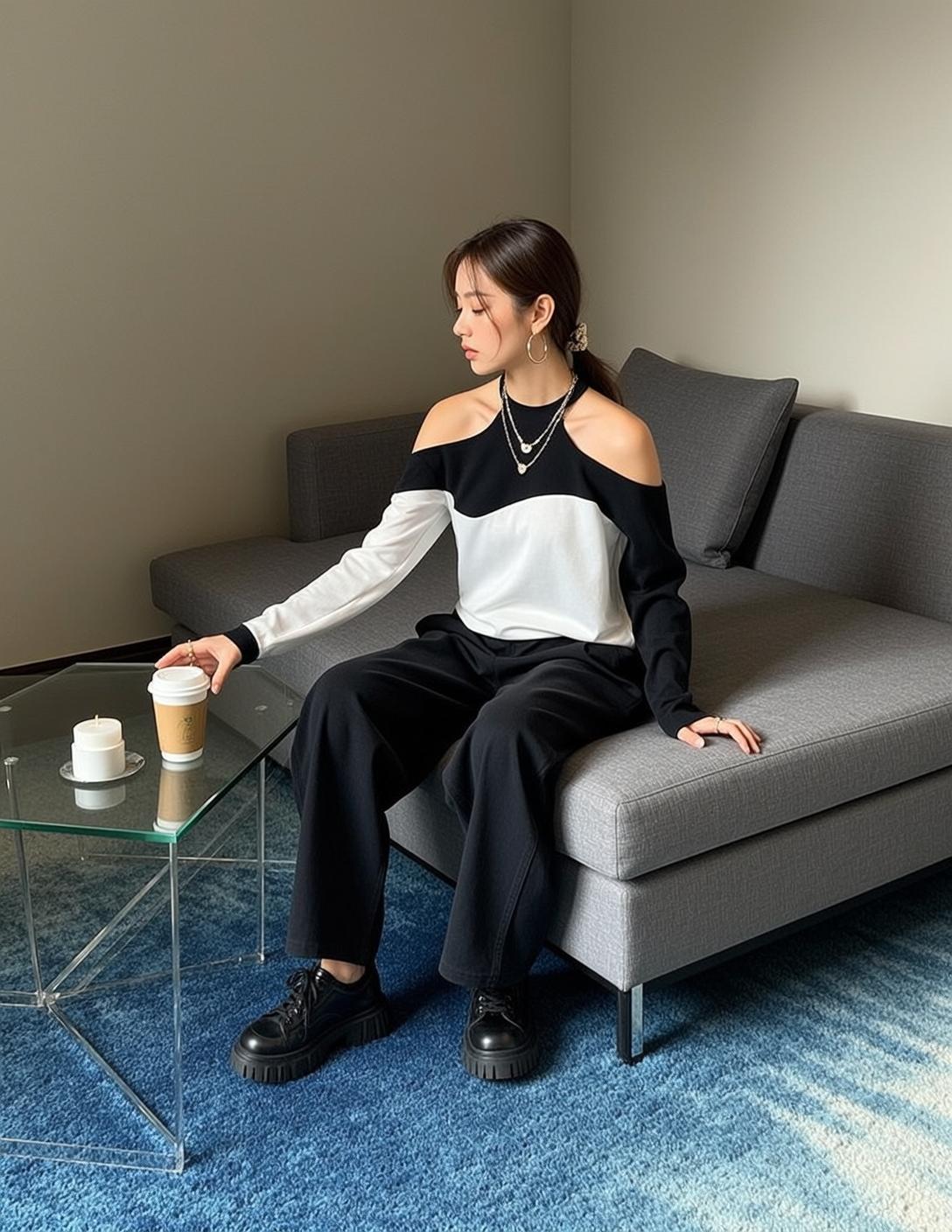 Acubi Seated Grey Couch Her Body Angled