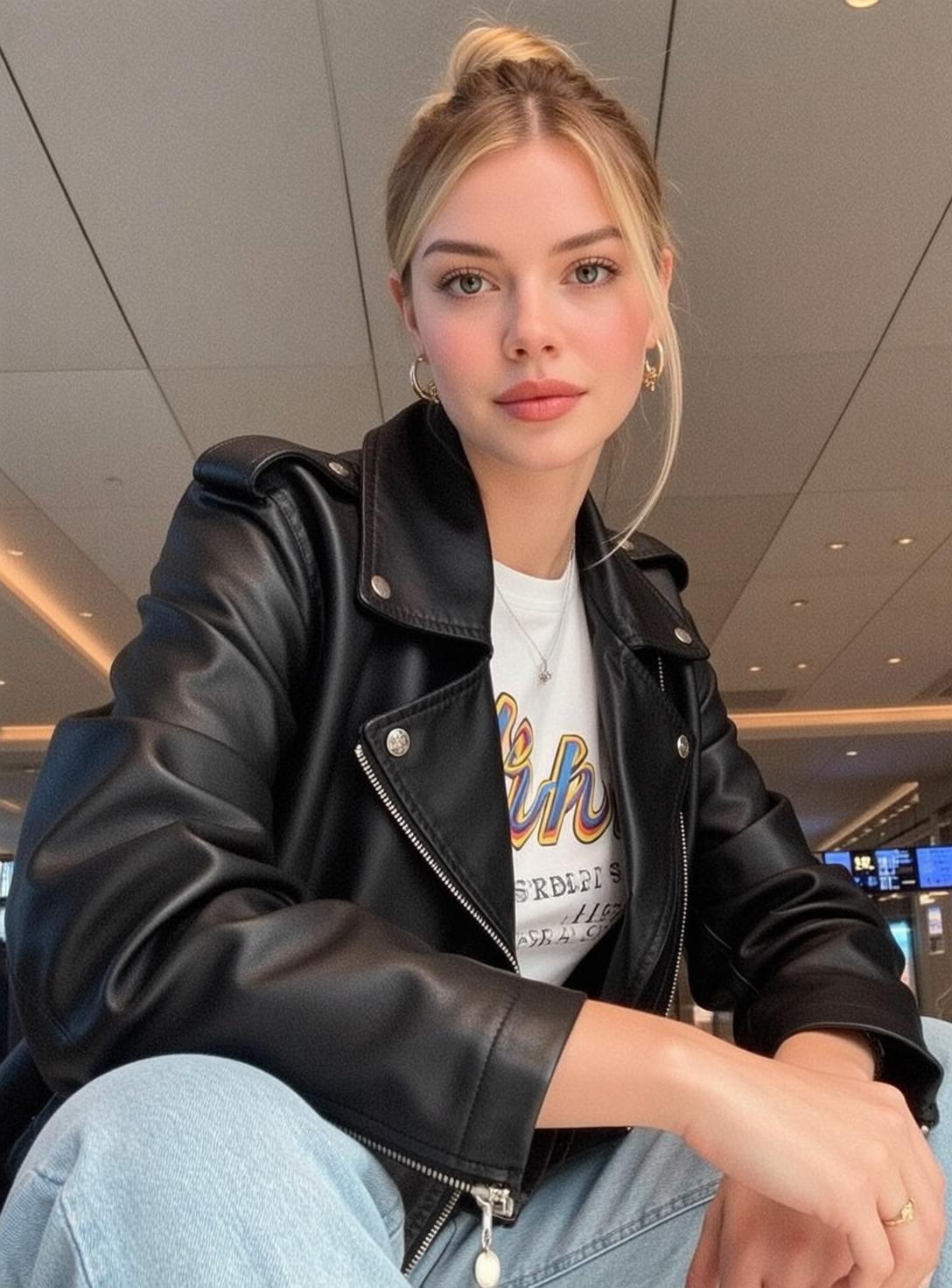 Black Shirt Bun Hair Indoors Sitting