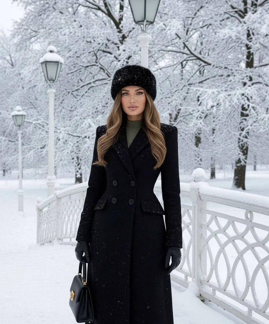 Winter Bridge Fur Hat Portrait