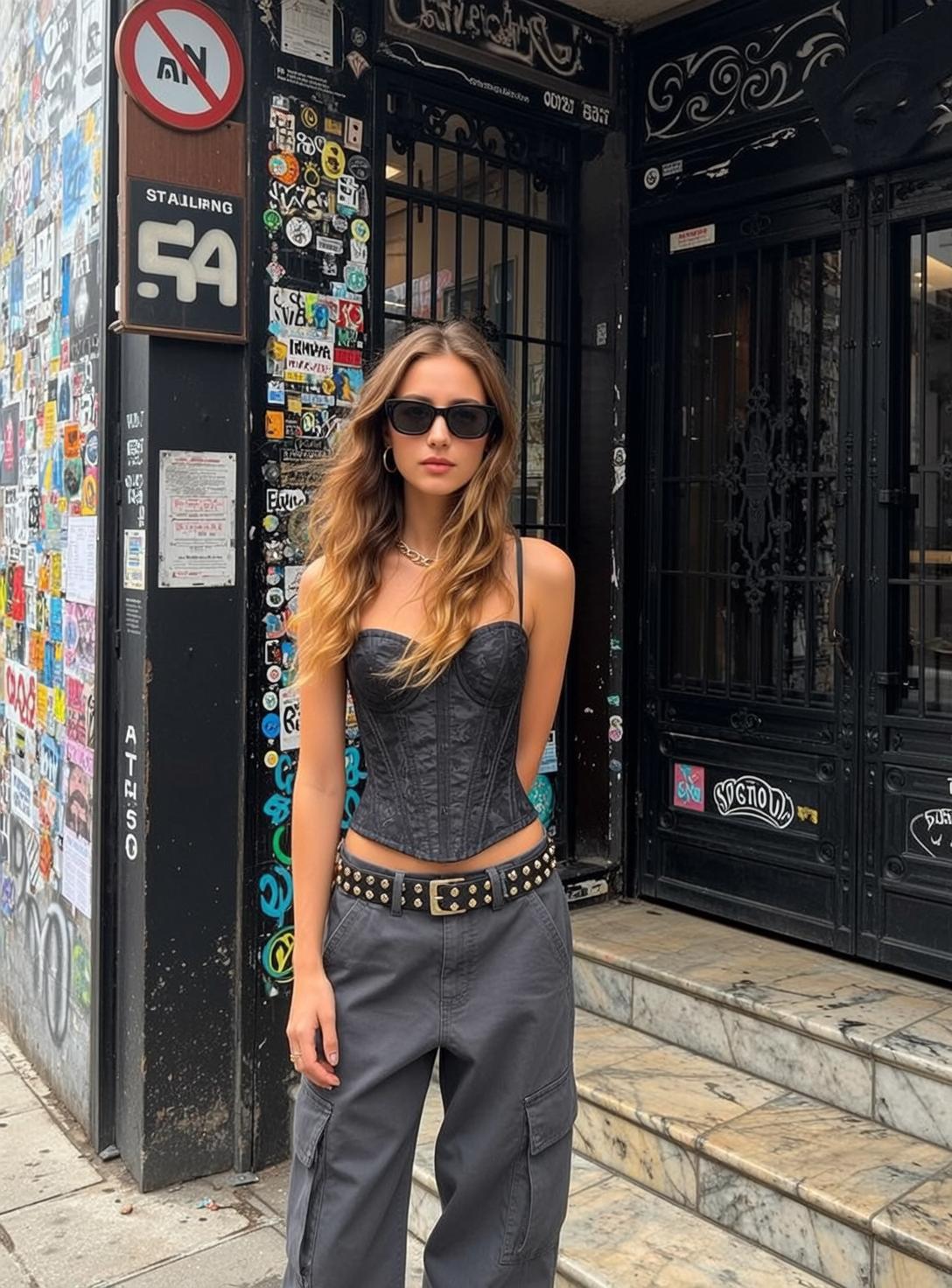 Black Corset Cargo Streetwear