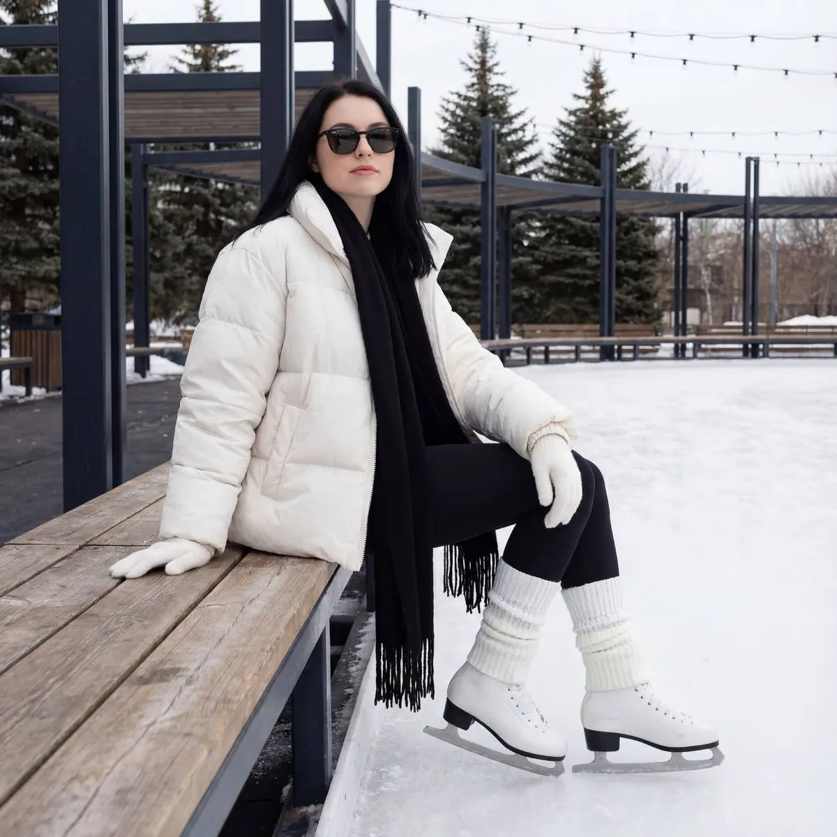 Sunglasses And Ice Rink Bench Portrait
