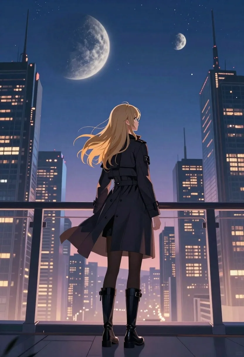 Digital Illustration Young Woman With Long Blonde Hair Standing Observation reference photo
