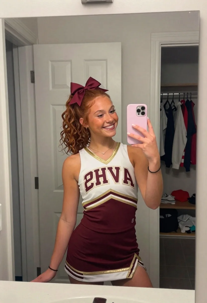 Young Woman With Curly Reddish-brown Hair Tied High Ponytail With reference photo