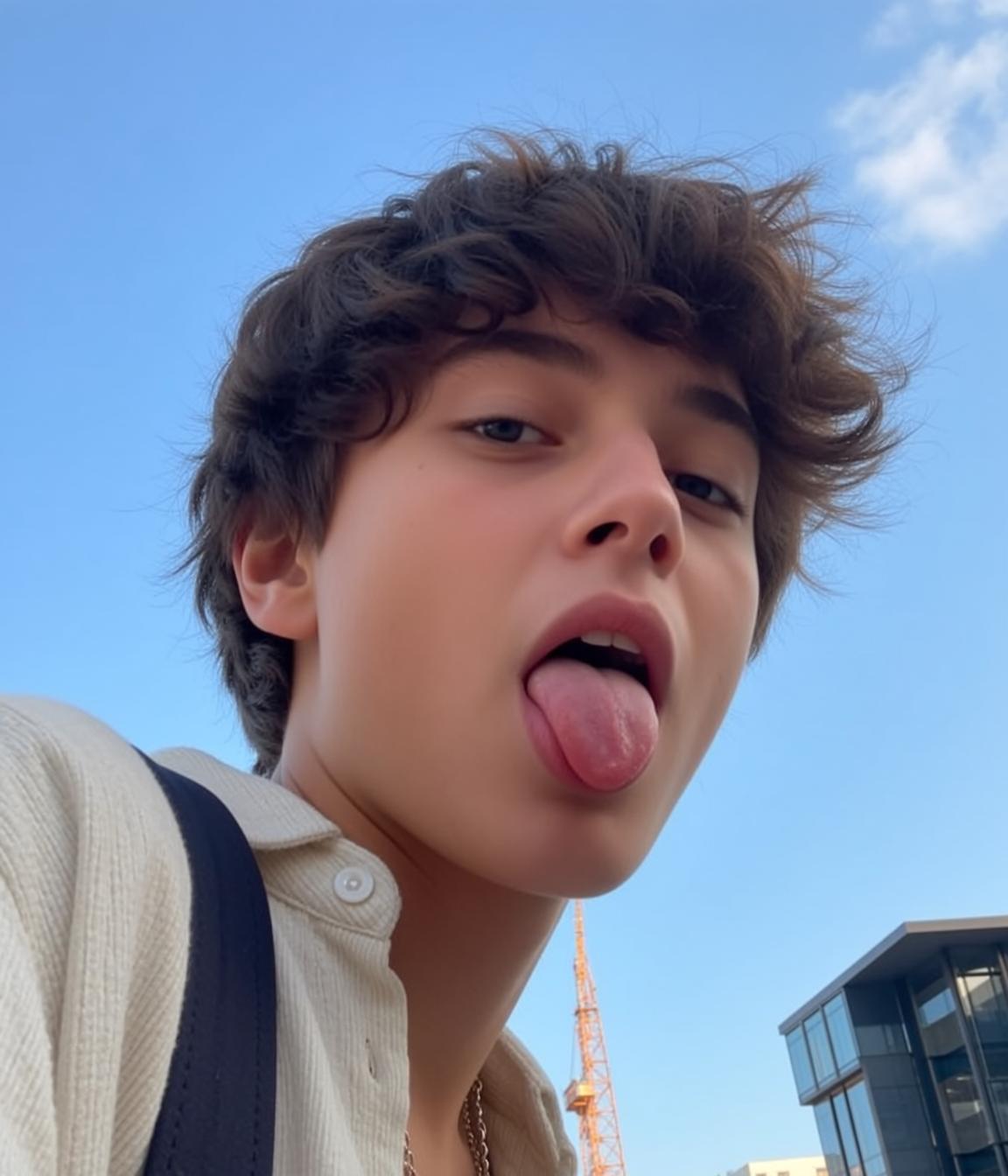 Explore Close-up Low-angle Selfie Captures Young Sticking