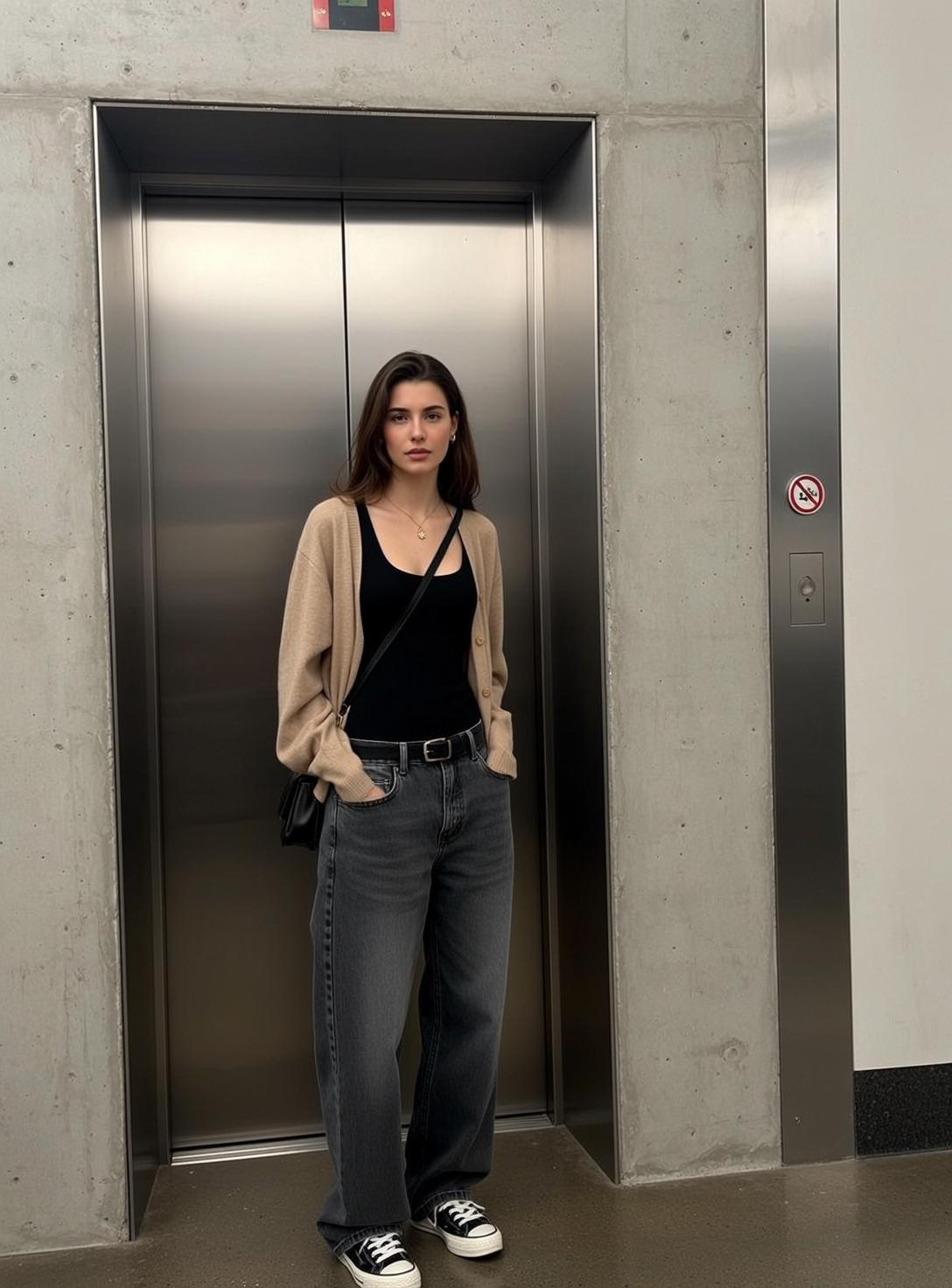Acubi Stands Her Hands Pockets Loose-fitting Dark