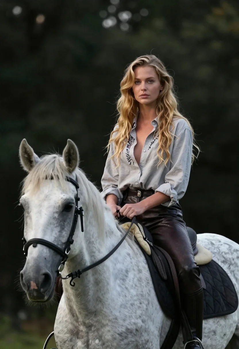 Cinematic Portrait Woman Riding Horse Profile Subject Beautiful Young Woman reference photo