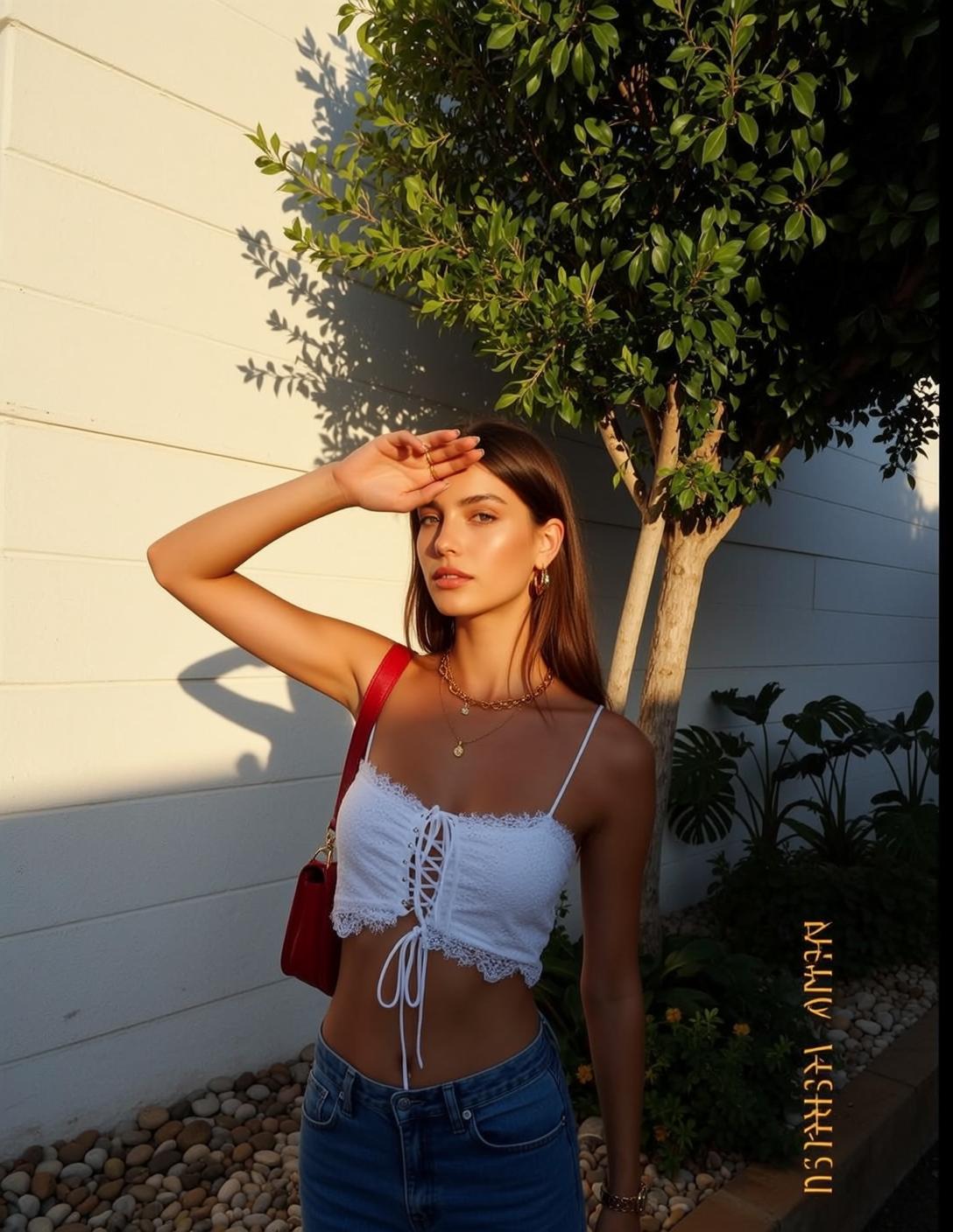 White Lace Top Red Bag