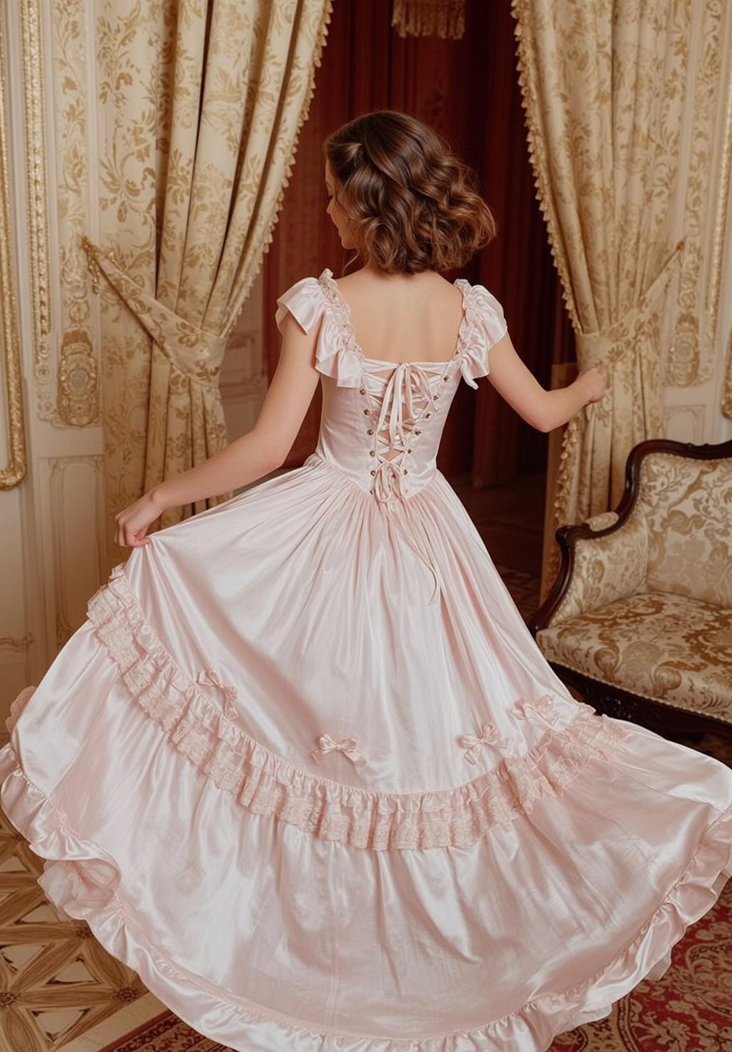 Pink Satin Gown Mid Spin
