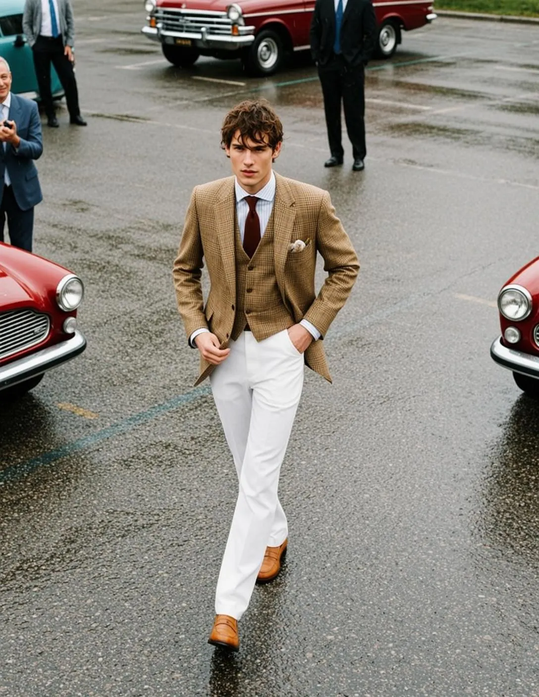 Young Brown Curly Fair White Dress Shirt