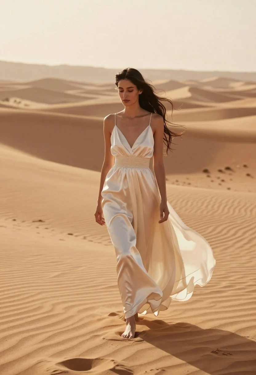 Medium And Scene Full-length Shot Woman Walking Barefoot Across Rolling reference photo