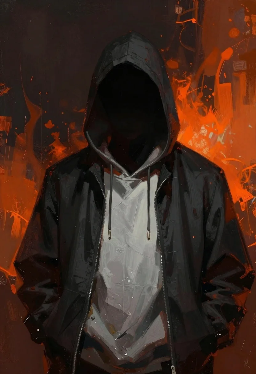 Digital Painting Mysterious Hooded Figure Standing Against Abstract Backdrop Subject reference photo