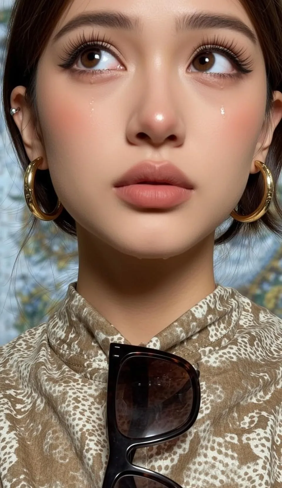 Sunglasses Makeup And Earrings In Fashion Portrait