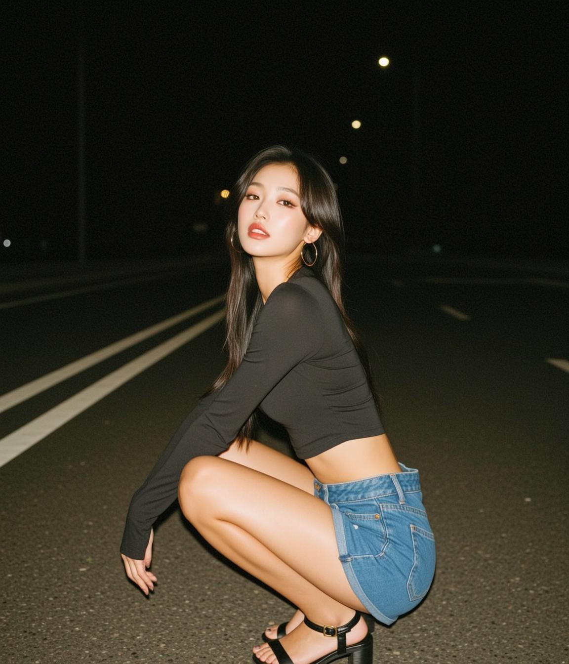 Explore Crouching Asphalt Road Night Facing Slightly