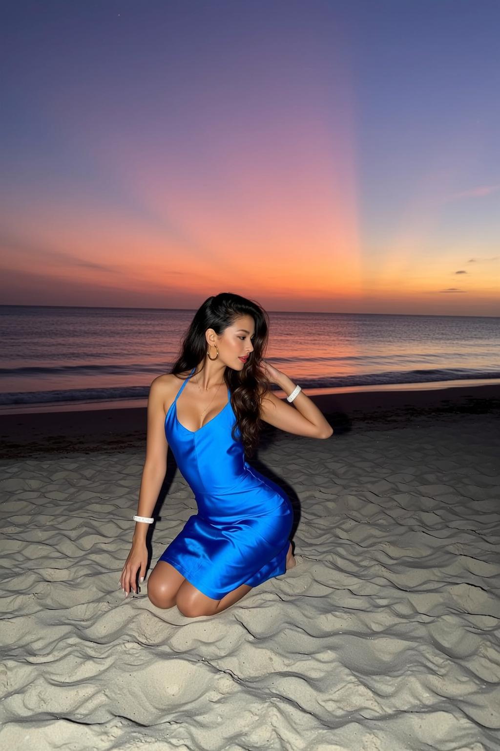 Blue Satin Slip Beach Sand Ocean