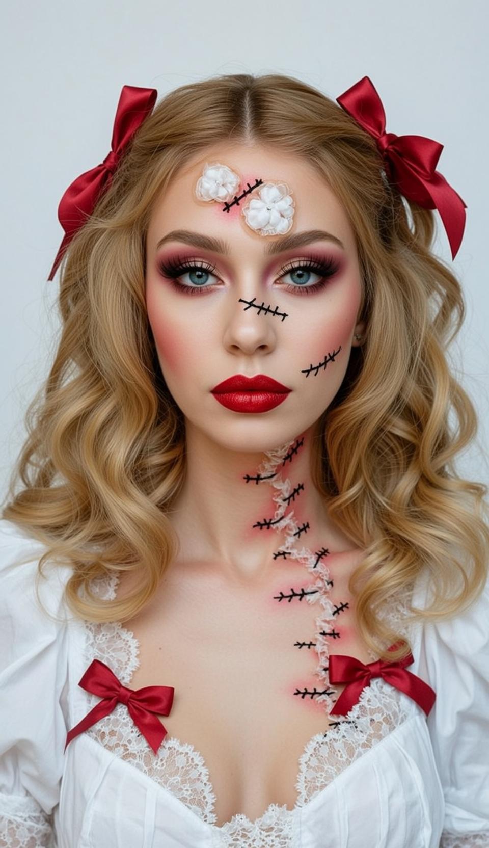 Halloween Makeup Young Doll-like Appearance Wavy Blonde