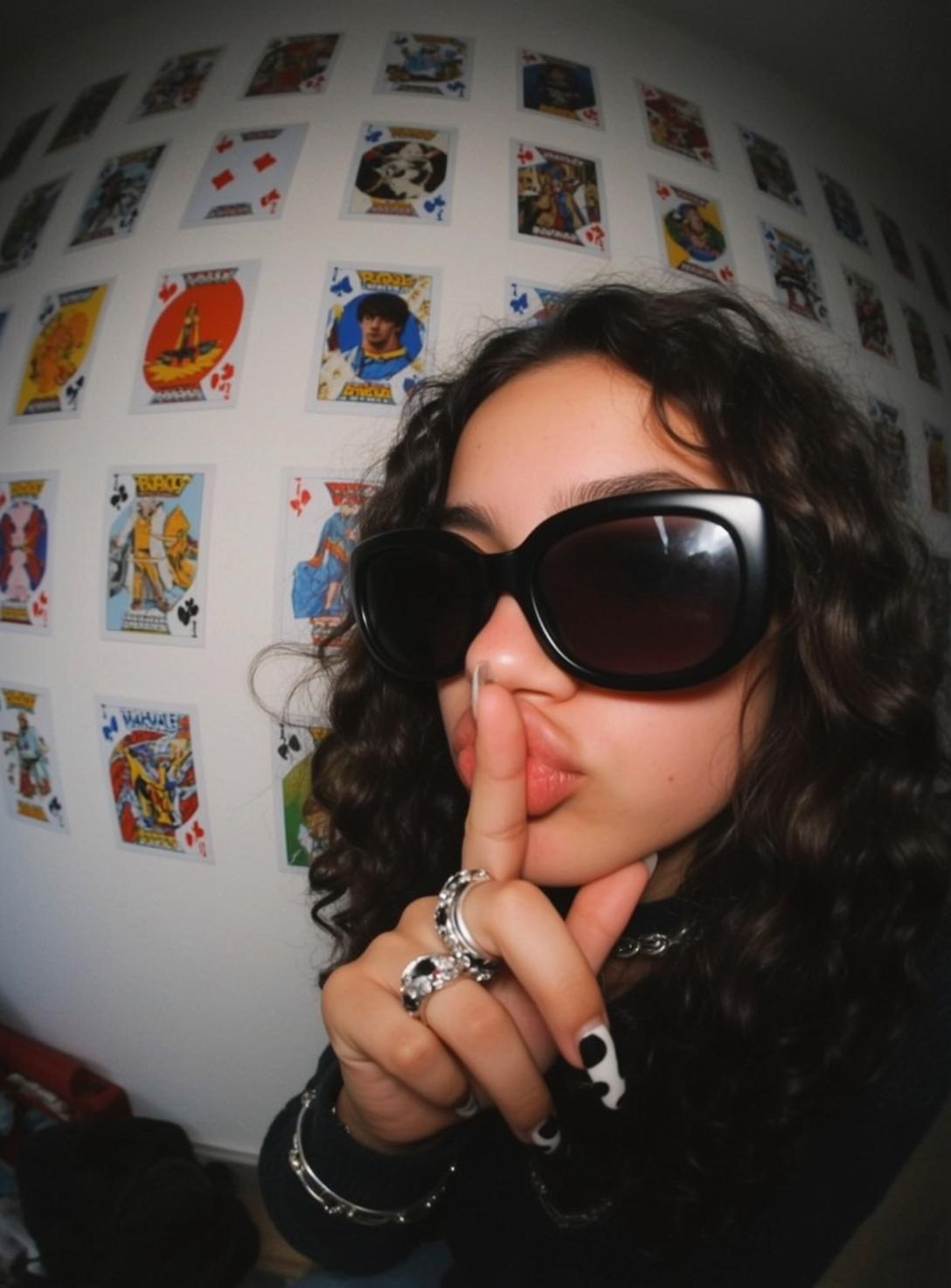 Black Sunglasses Finger to Lips