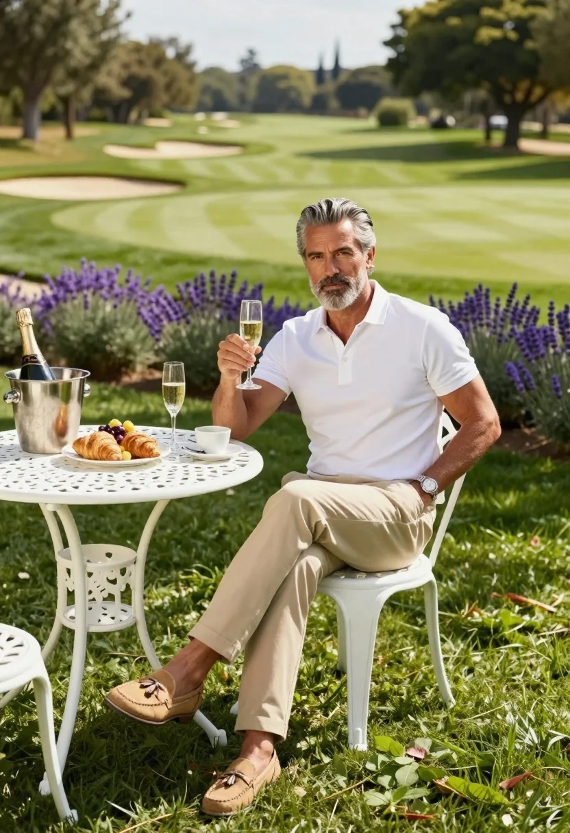 Handsome Middle-aged Man With Graying Hair And Beard Sits Elegantly