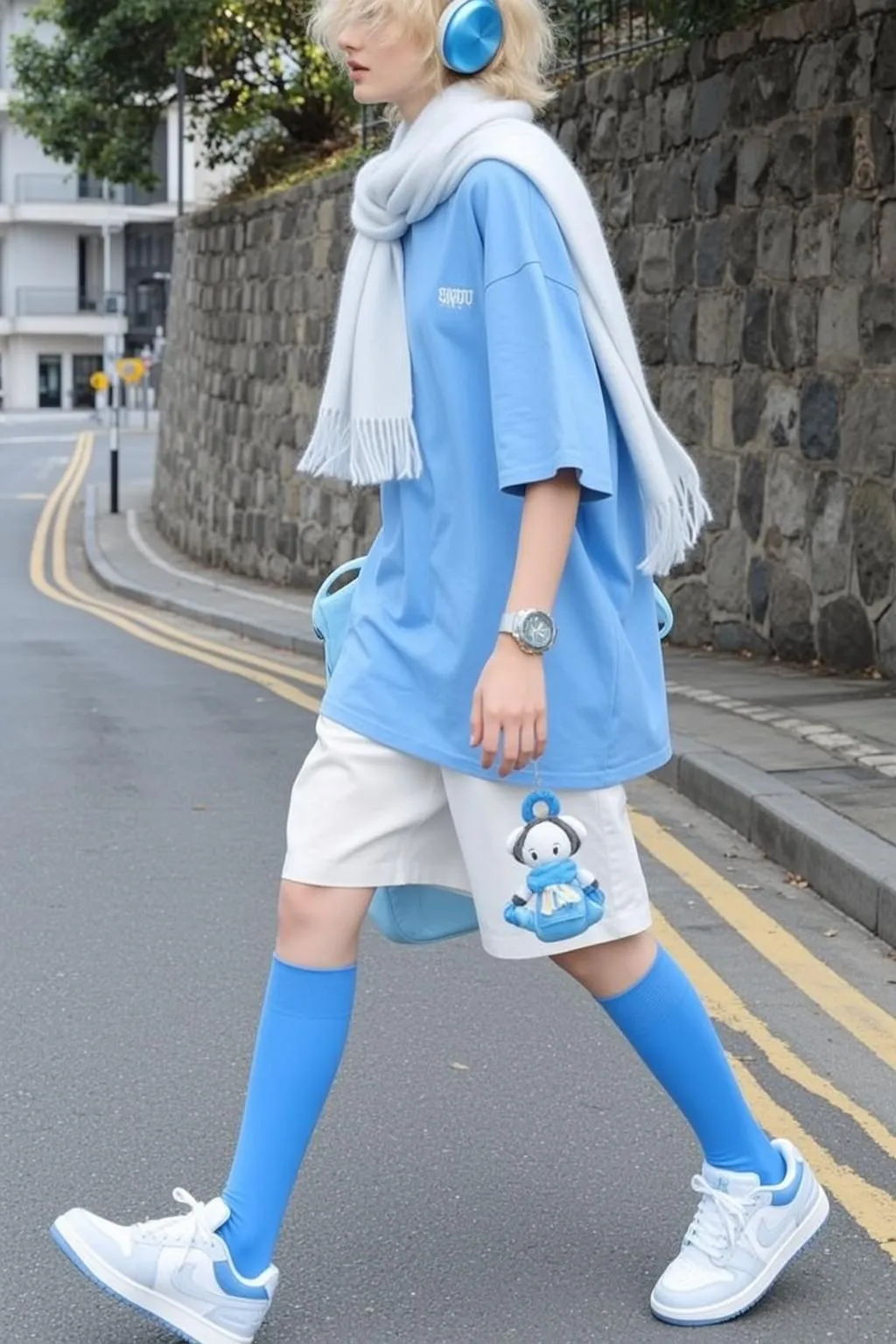 Light Blue Knee Light Blue Oversized Street Asphalt Road Stone